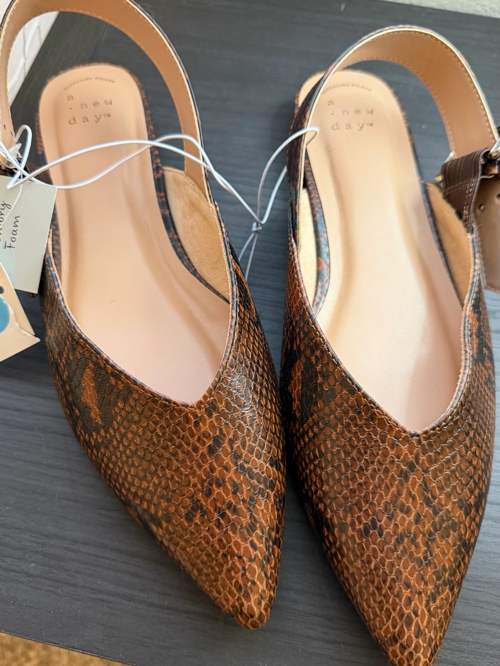 a new day Brown Snake-Print Pointed Slingback Flats